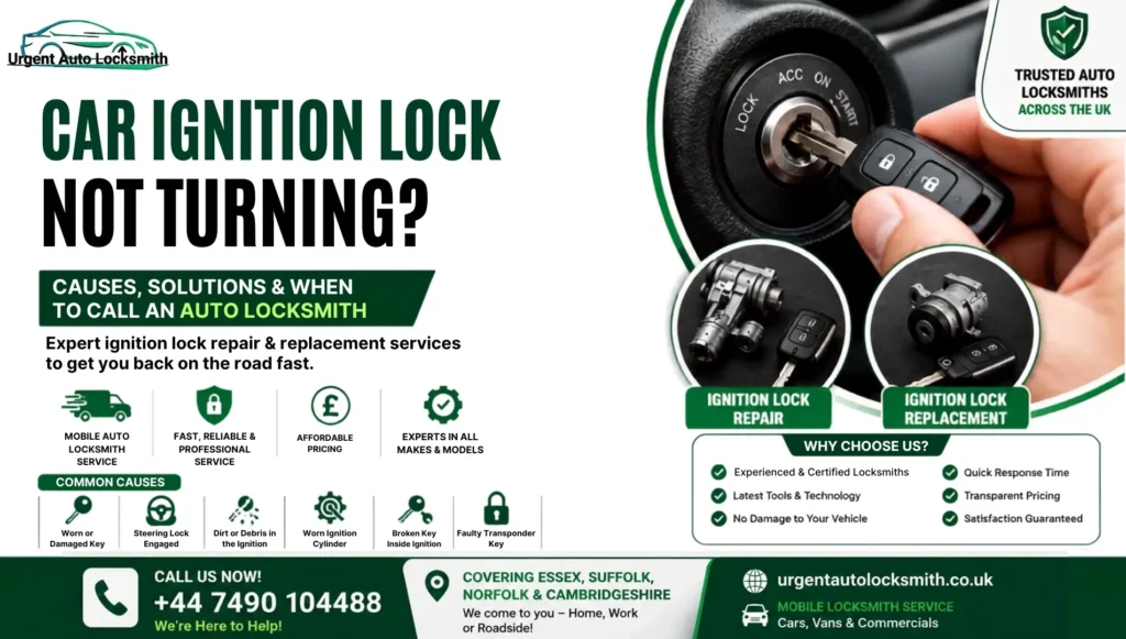 Car ignition lock repair and replacement service by Urgent Auto Locksmith UK for vehicles with ignition lock problems